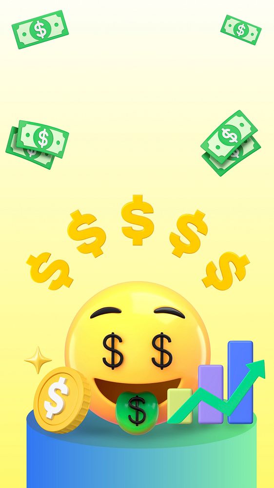 Money face iPhone wallpaper, 3D emoticon, growing revenue business graphic