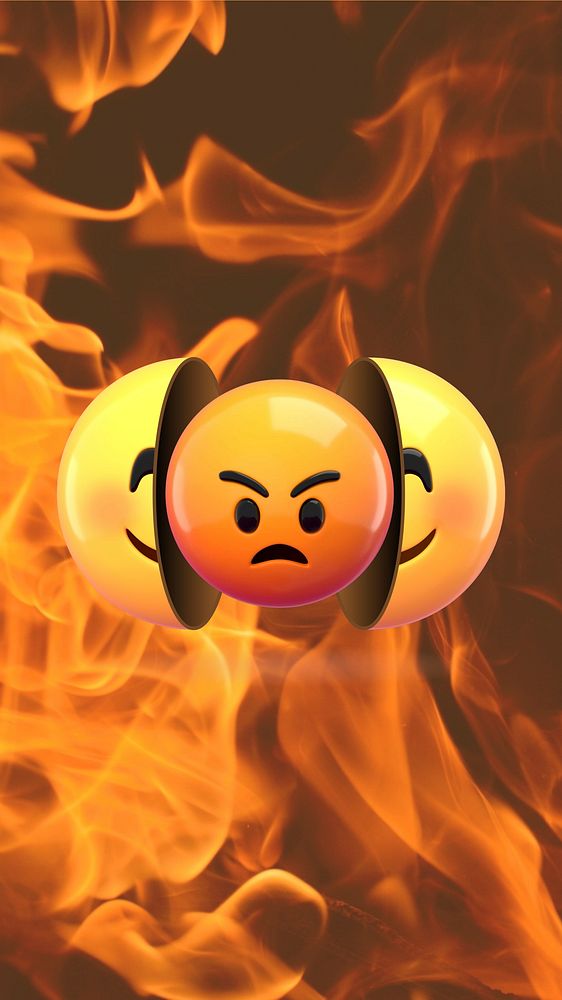 3D angry emoticon iPhone wallpaper, fire design