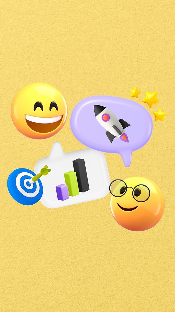Yellow startup business iPhone wallpaper, 3D emoticons remix