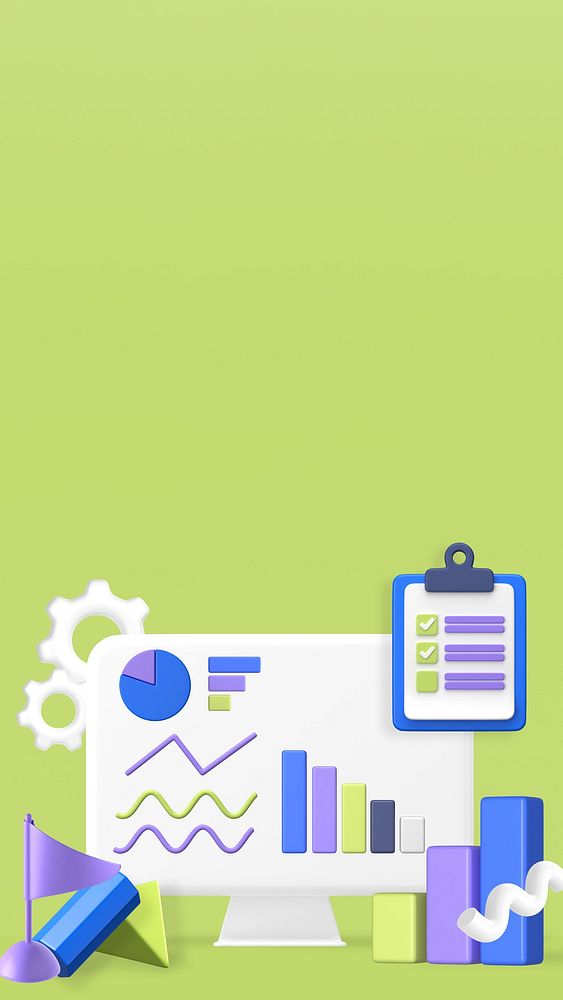 Marketing analytics 3D iPhone wallpaper, green background