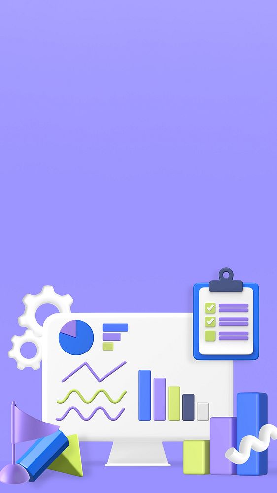 Marketing analytics 3D iPhone wallpaper, purple background