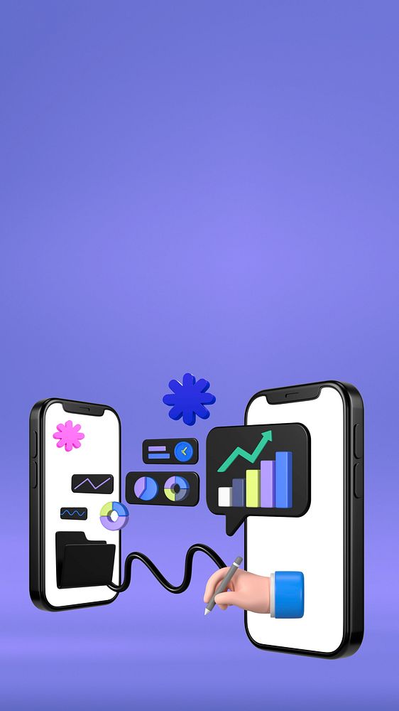Communication channels 3D iPhone wallpaper, purple background