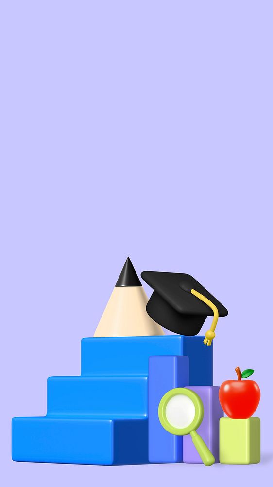 Education & graduation 3D iPhone wallpaper, purple background