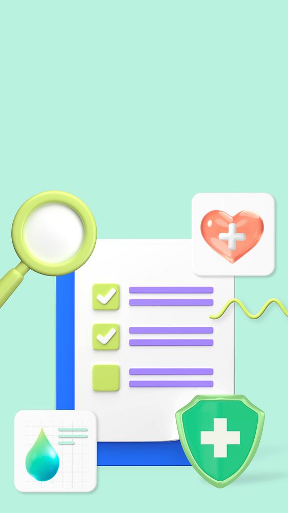 Health checklist 3D iPhone wallpaper, green background