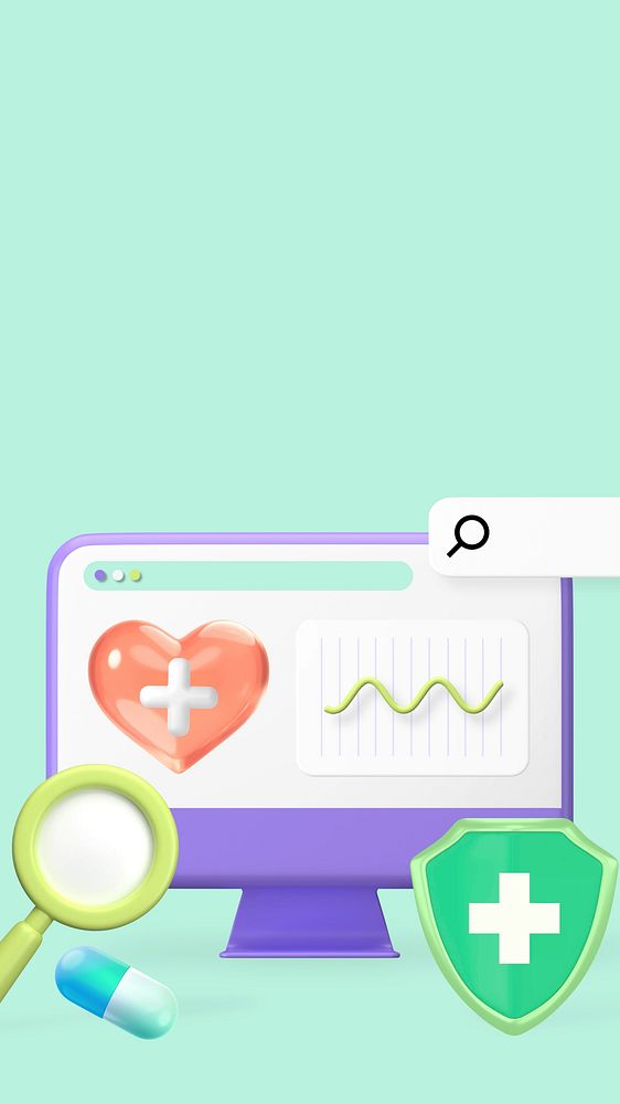 Online healthcare 3D iPhone wallpaper, green background