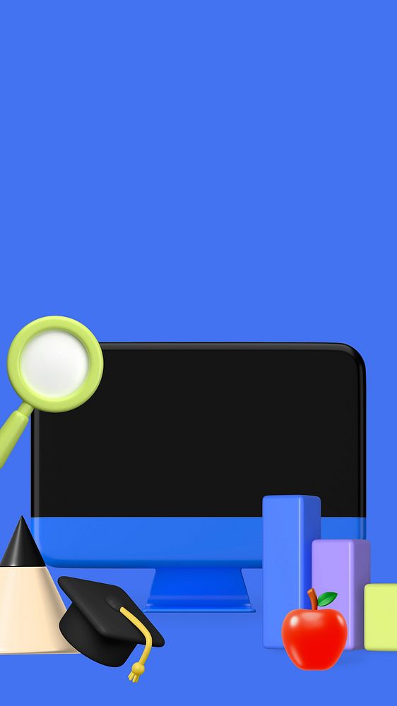 Online education 3D iPhone wallpaper, blue background