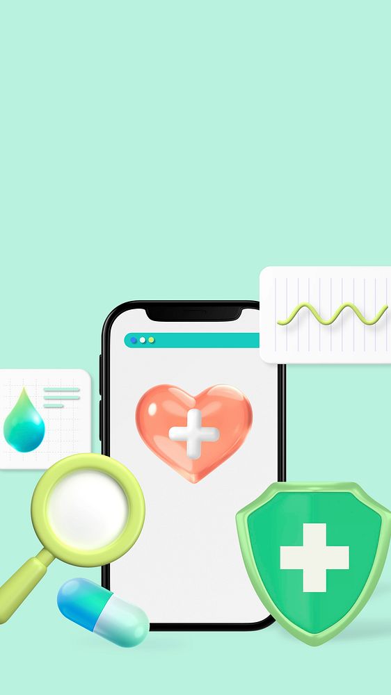 Online pharmacy 3D iPhone wallpaper, green background