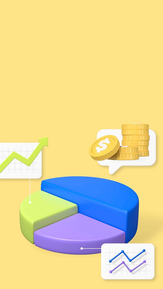 Expenditure infographic 3D iPhone wallpaper, yellow background