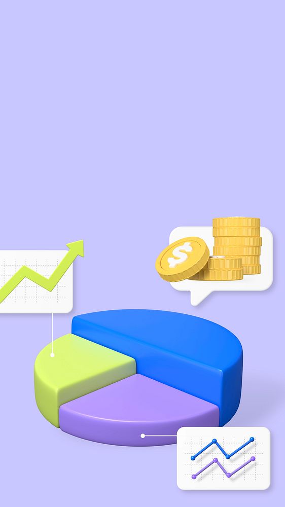 Expenditure infographic 3D iPhone wallpaper, purple background