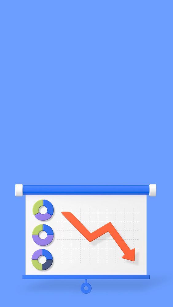 Decreasing graph 3D iPhone wallpaper, blue background
