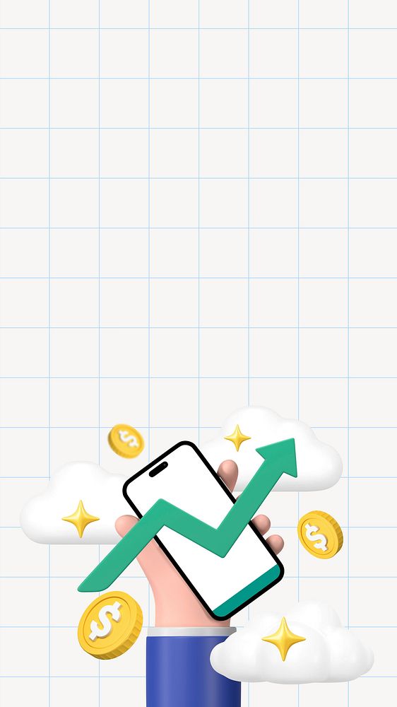 3D online banking mobile wallpaper, hand holding smartphone