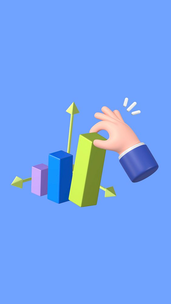 3D successful business iPhone wallpaper, growing bar charts