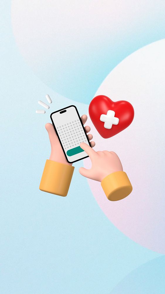 Health tracking app mobile wallpaper, 3D hand illustration