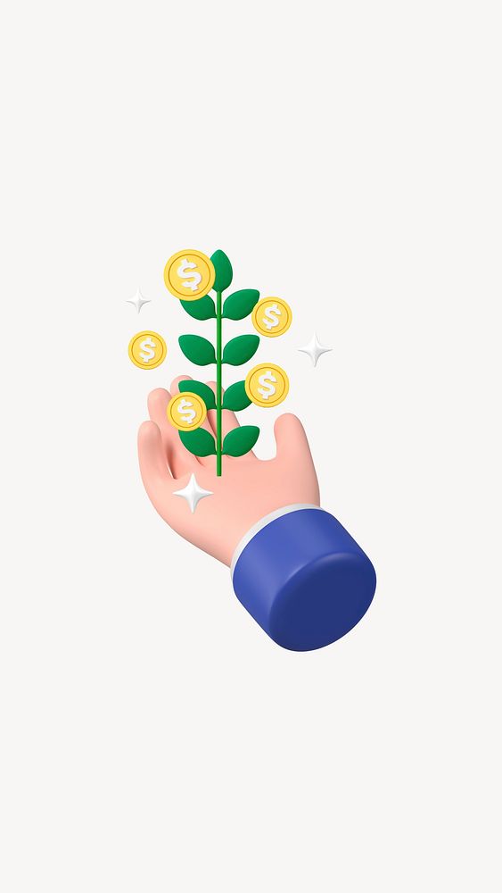 3D money plant iPhone wallpaper, finance background