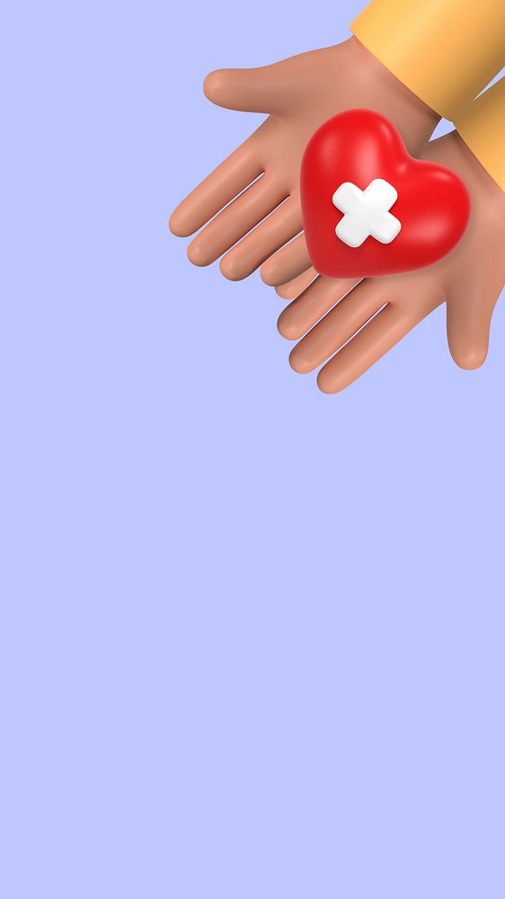 First aid phone wallpaper, 3D hands offering heart background