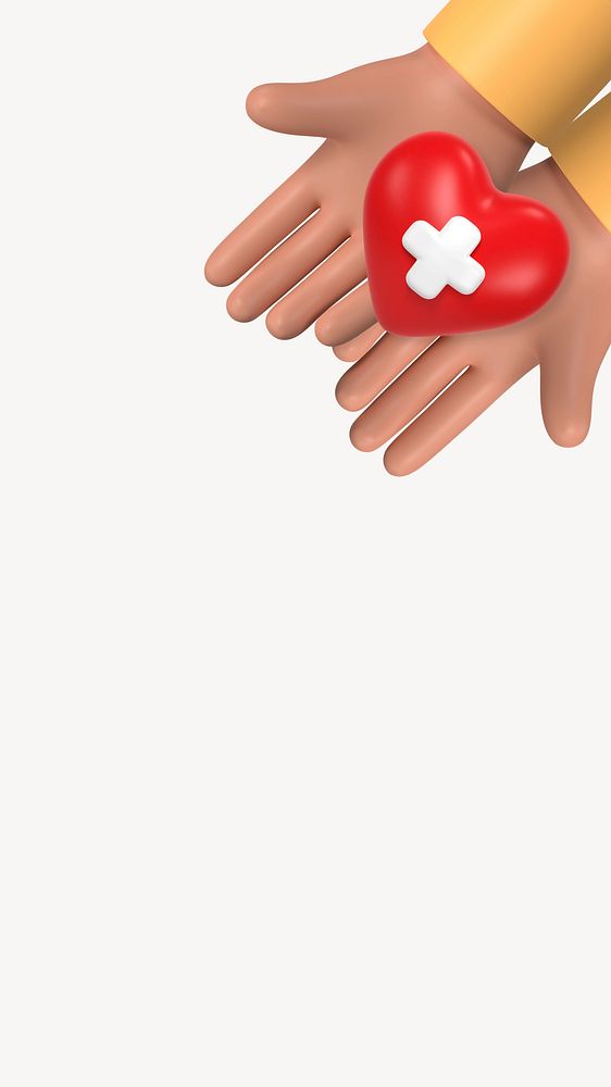 First aid phone wallpaper, 3D hands offering heart background