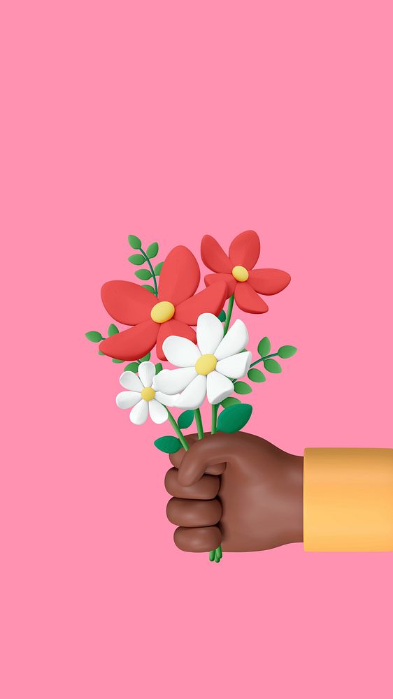 Hand holding flowers mobile wallpaper, 3D background