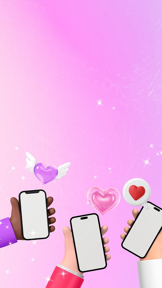 Online dating phone wallpaper, hands holding smartphones illustration
