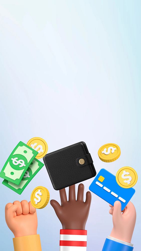 3D finance mobile wallpaper, raised diverse hands background