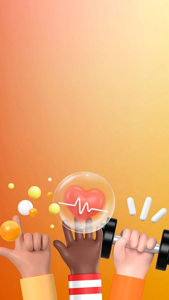 3D healthy lifestyle iPhone wallpaper, diverse hands background