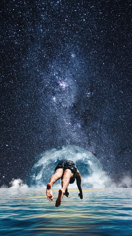 Aesthetic galaxy iPhone wallpaper, man swimming design