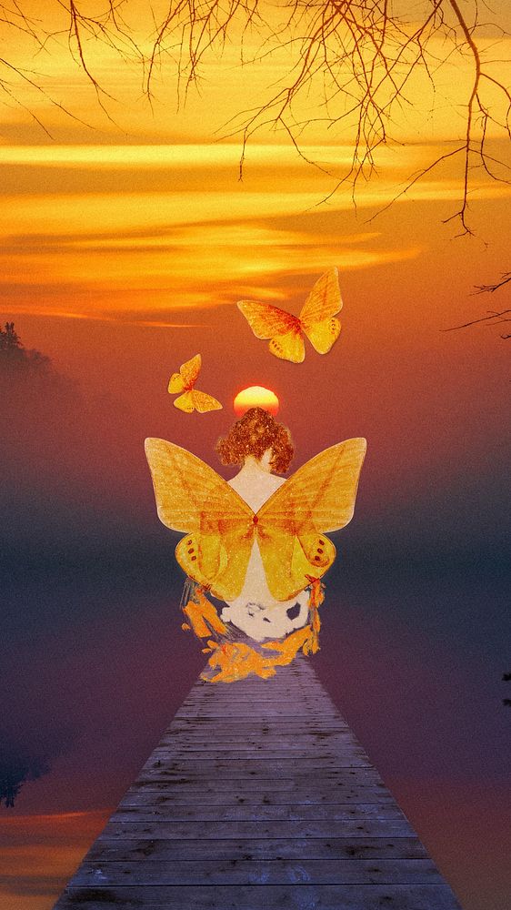 Sunset butterfly spiritual iPhone wallpaper
