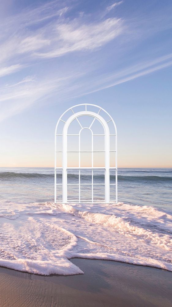 Aesthetic summer beach iPhone wallpaper, arch door design
