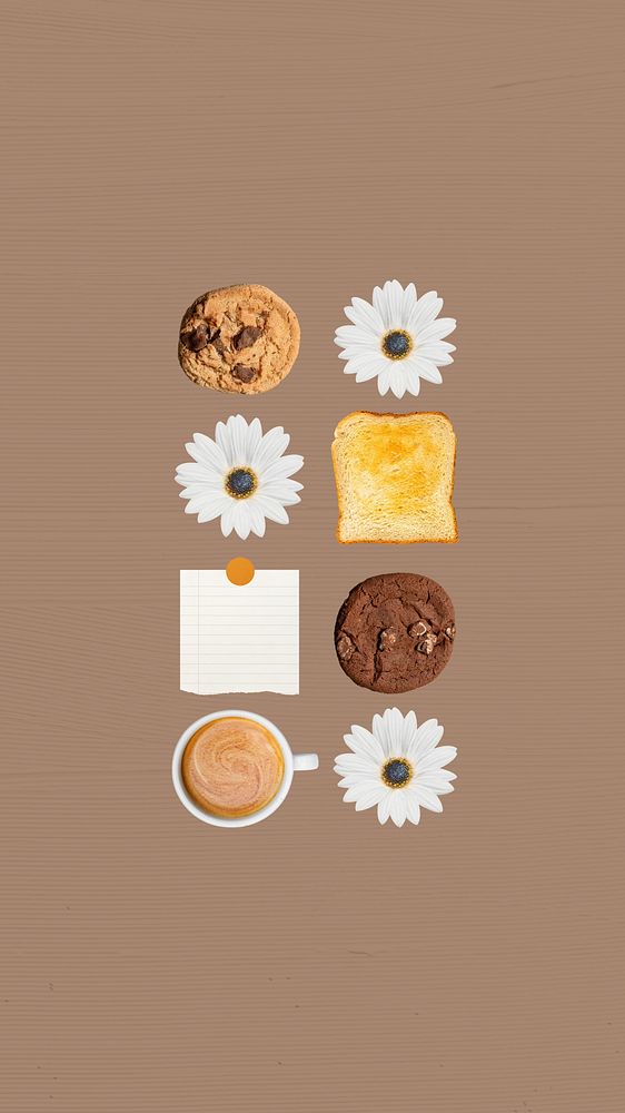 Breakfast aesthetic phone wallpaper, brown flower background