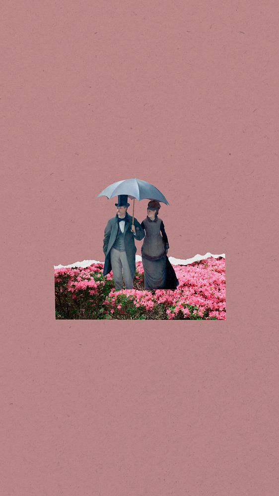 Victorian couple mobile wallpaper, Paris Street Rainy Day, remixed by rawpixel