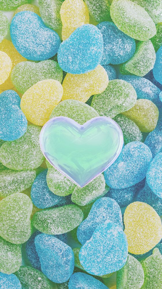 Aesthetic candies iPhone wallpaper, heart design