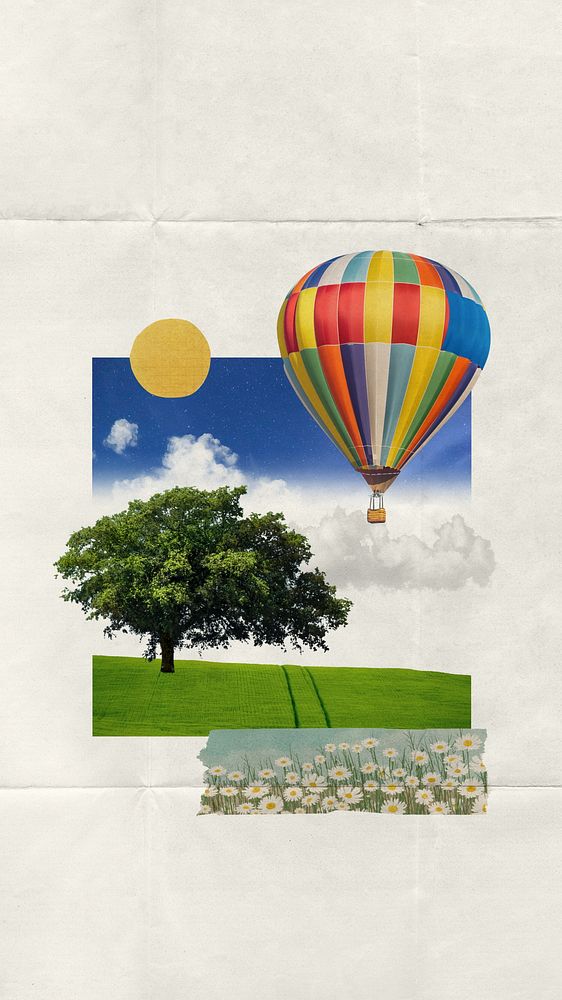 Aesthetic travel iPhone wallpaper, hot air balloon design