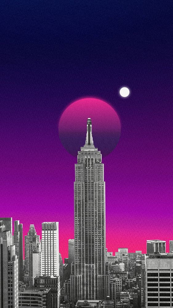 Vaporwave urban, purple iPhone wallpaper