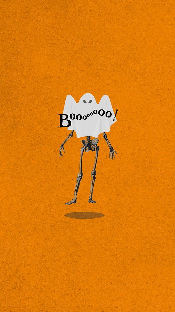 Skeleton Halloween orange iPhone wallpaper