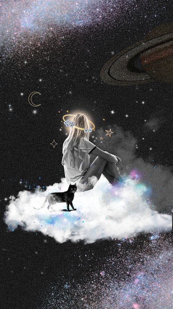 Dreamy woman on cloud iPhone wallpaper