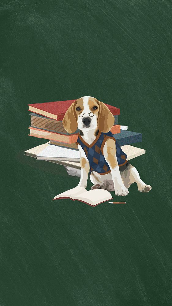 Nerdy puppy iPhone wallpaper, education remix background