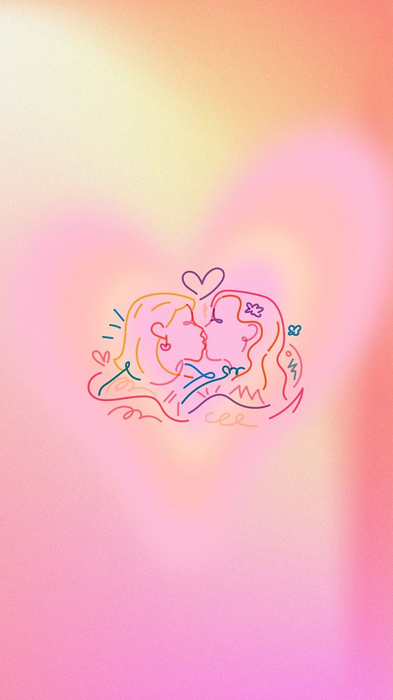 Aesthetic lesbian love iPhone wallpaper, colorful design