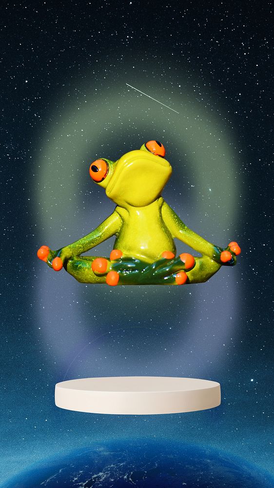 Meditating frog iPhone wallpaper, galaxy background