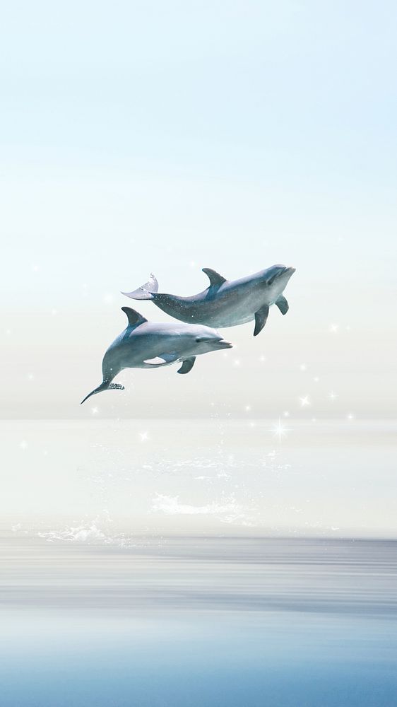 Swimming dolphins iPhone wallpaper, surreal sky background