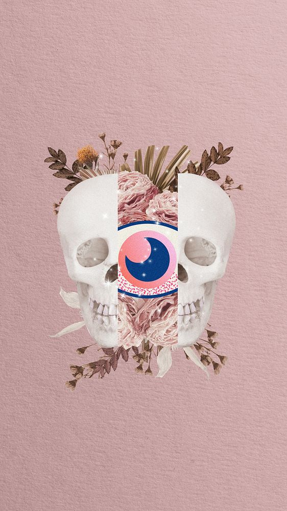 Pink surreal skull mobile wallpaper, eye illustration
