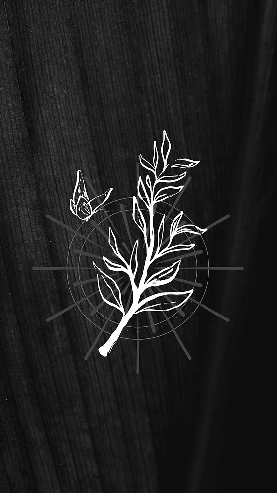 Dark doodle leaf iPhone wallpaper