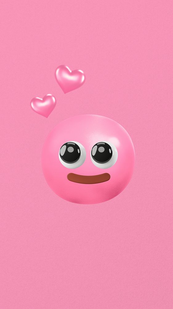 Aesthetic pink 3D iPhone wallpaper, emoticon design