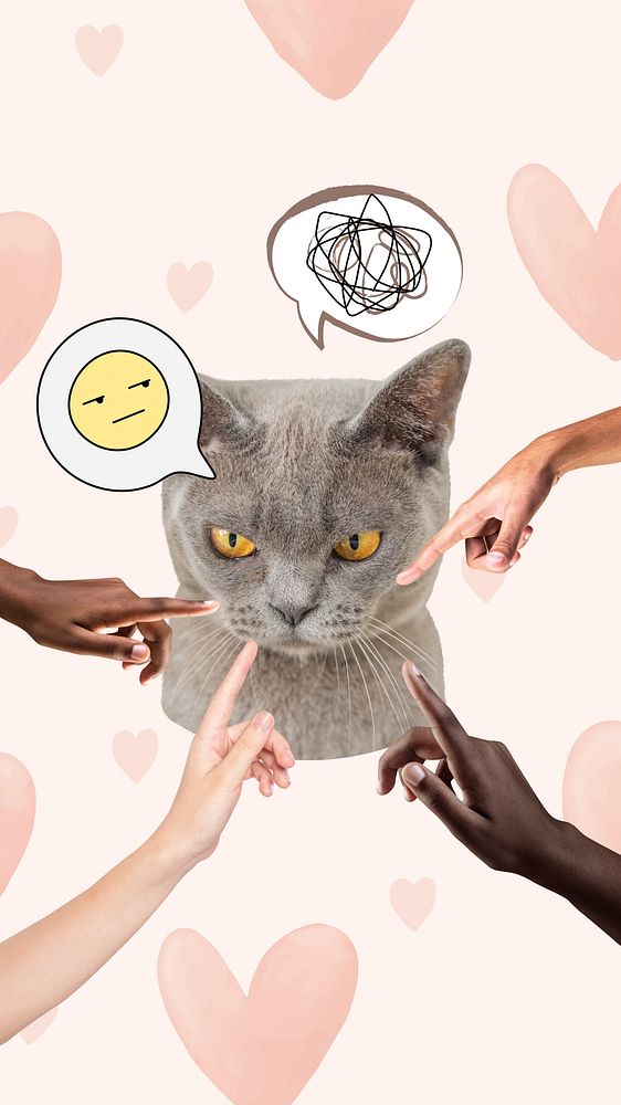 Grumpy cat iPhone wallpaper, heart pattern background