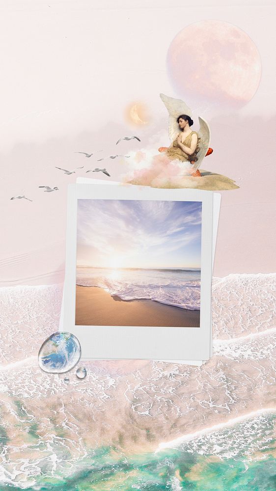 Aesthetic beach iPhone wallpaper, instant photo design