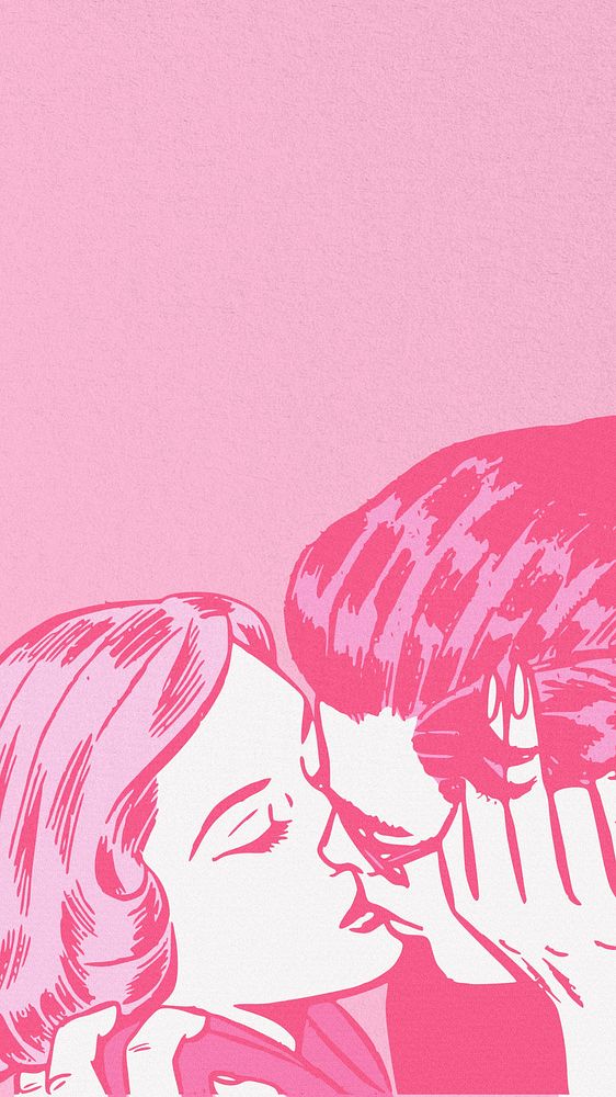 Aesthetic pink love iPhone wallpaper, couple kissing design