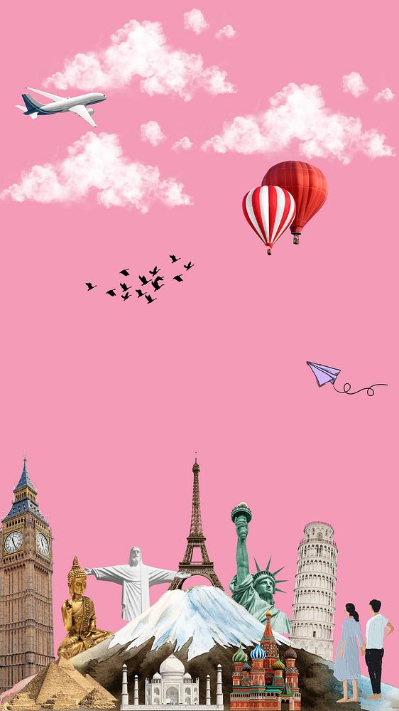 Aesthetic pink travel iPhone wallpaper