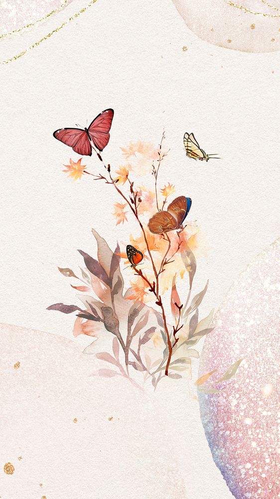 Aesthetic butterflies  iPhone wallpaper, botanical background