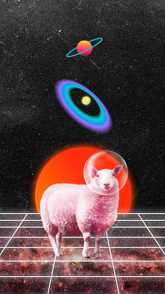 Surreal space sheep  iPhone wallpaper, retro vaporwave background