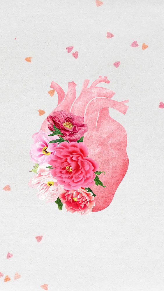 Surreal floral heart iPhone wallpaper, aesthetic background