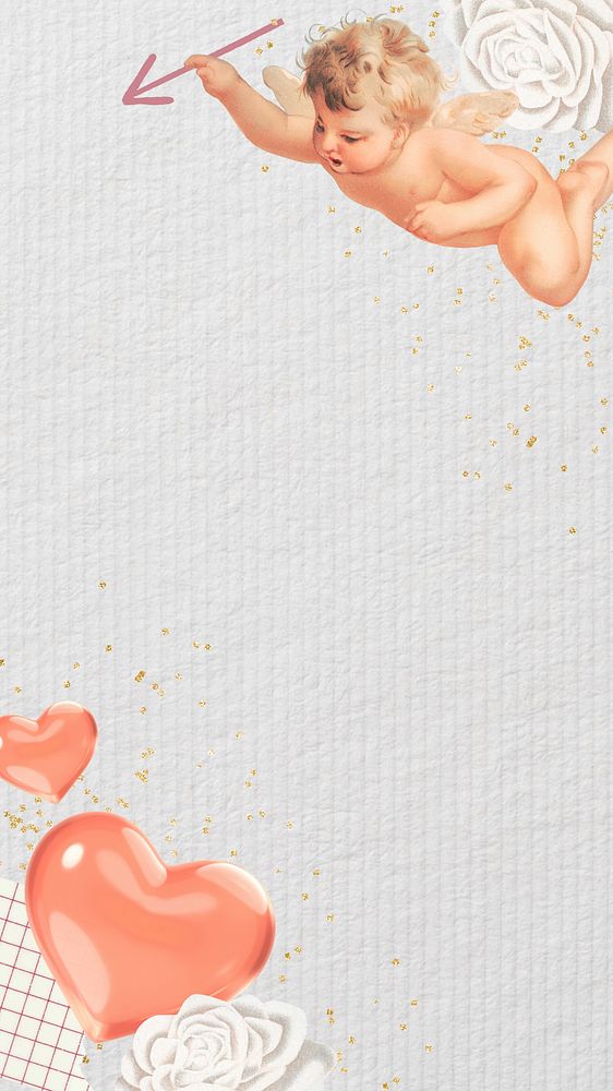 Valentine's cupid iPhone wallpaper, heart border background