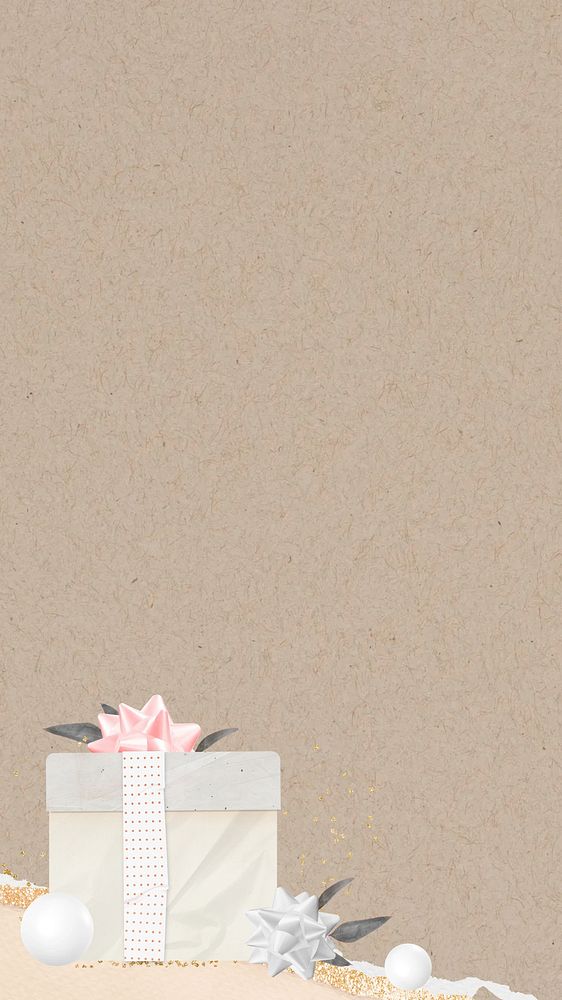 Birthday gift box iPhone wallpaper, brown textured background